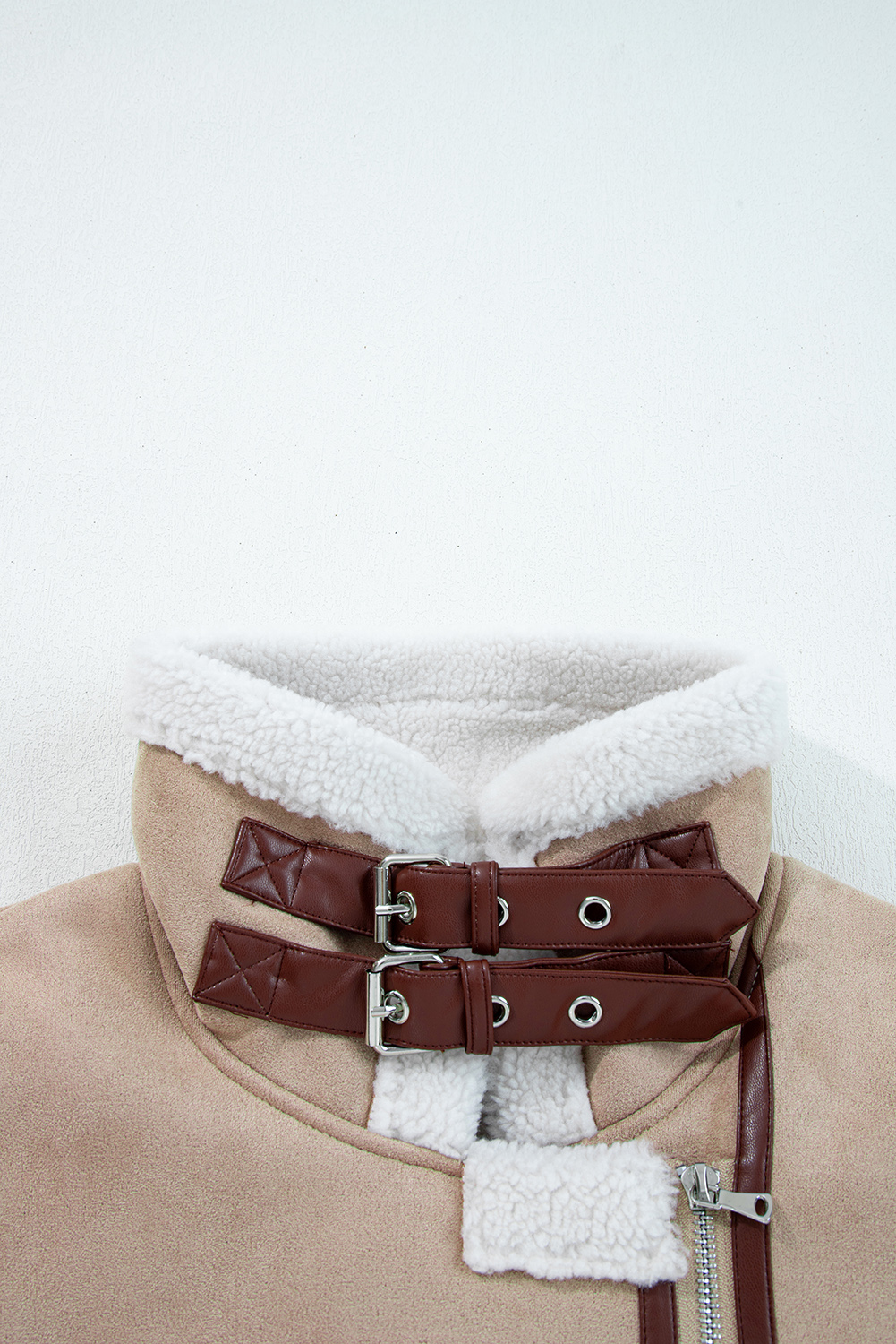 Dark Khaki Sherpa Lined Faux Suede Lapel Collar Vest - loveforevers