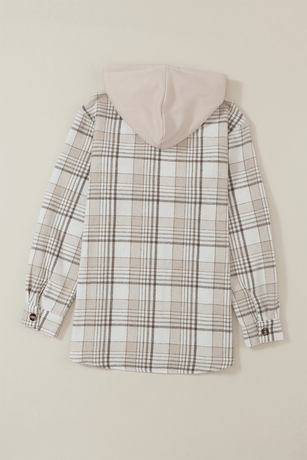 Khaki Plaid Removable Hood Buttoned Shacket - loveforevers