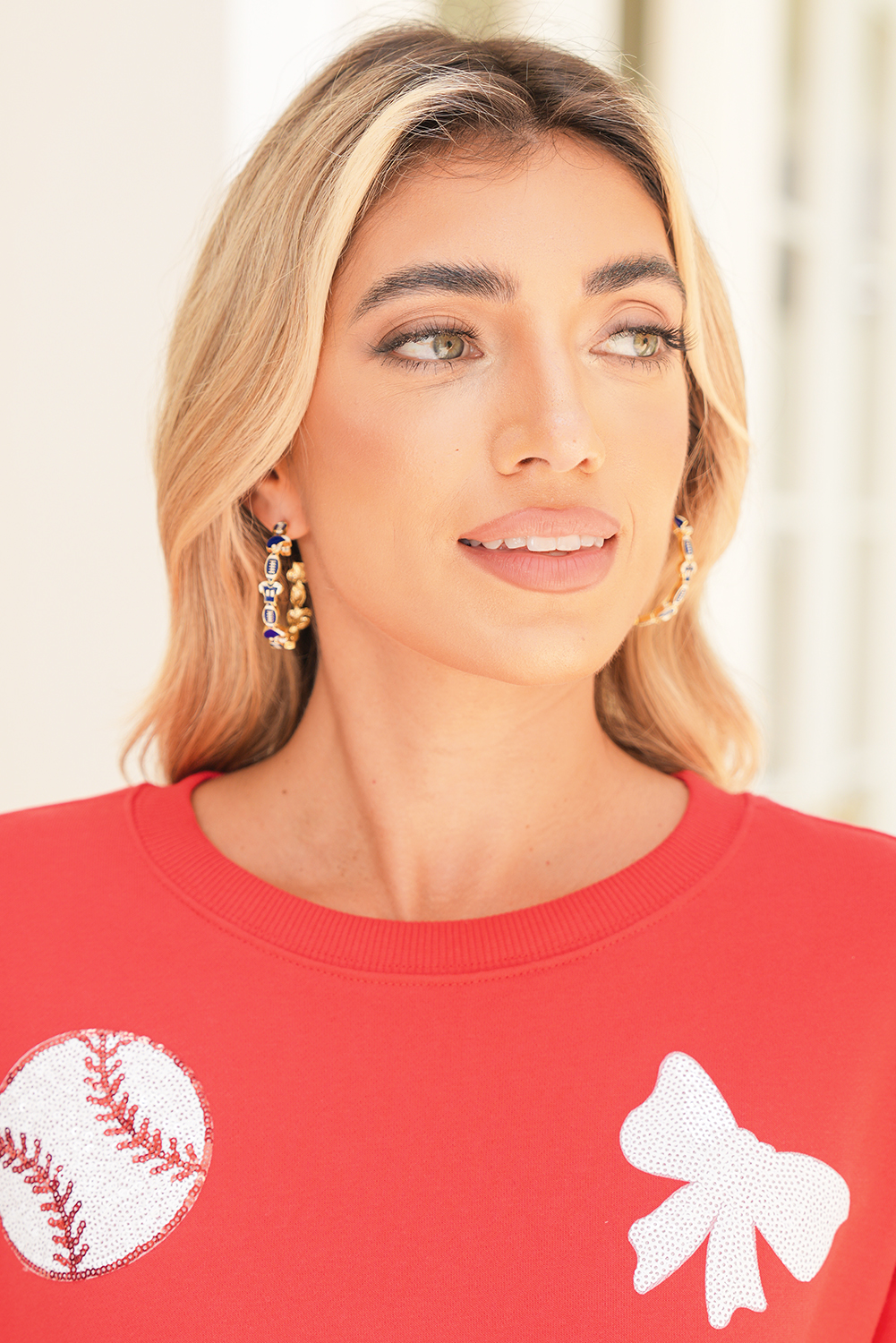 Dark Blue Game Day Football Helmet Jersey Hoop Earrings - loveforevers