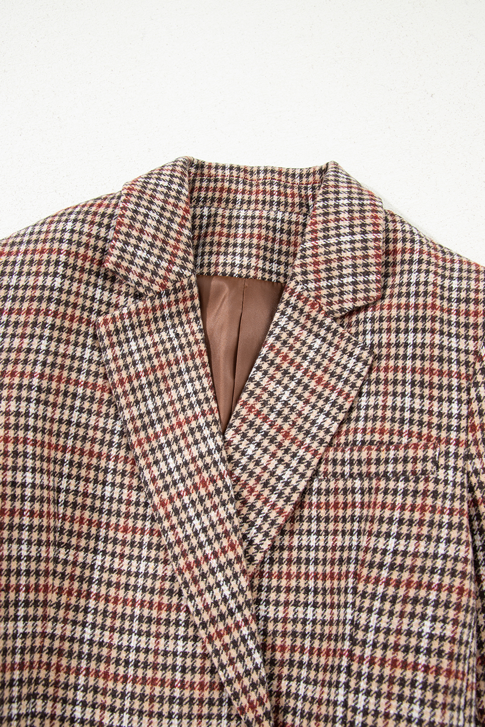 Brown Houndstooth Lapel Collar Blazer - loveforevers