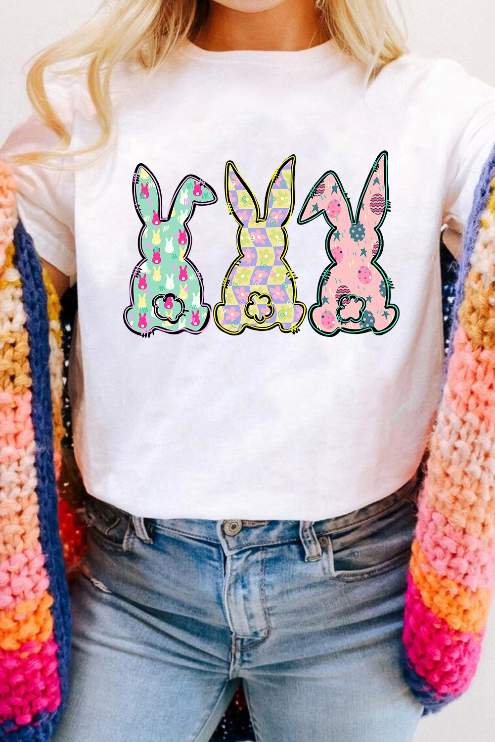 White Easter Bunny Graphic Crewneck Tee - loveforevers