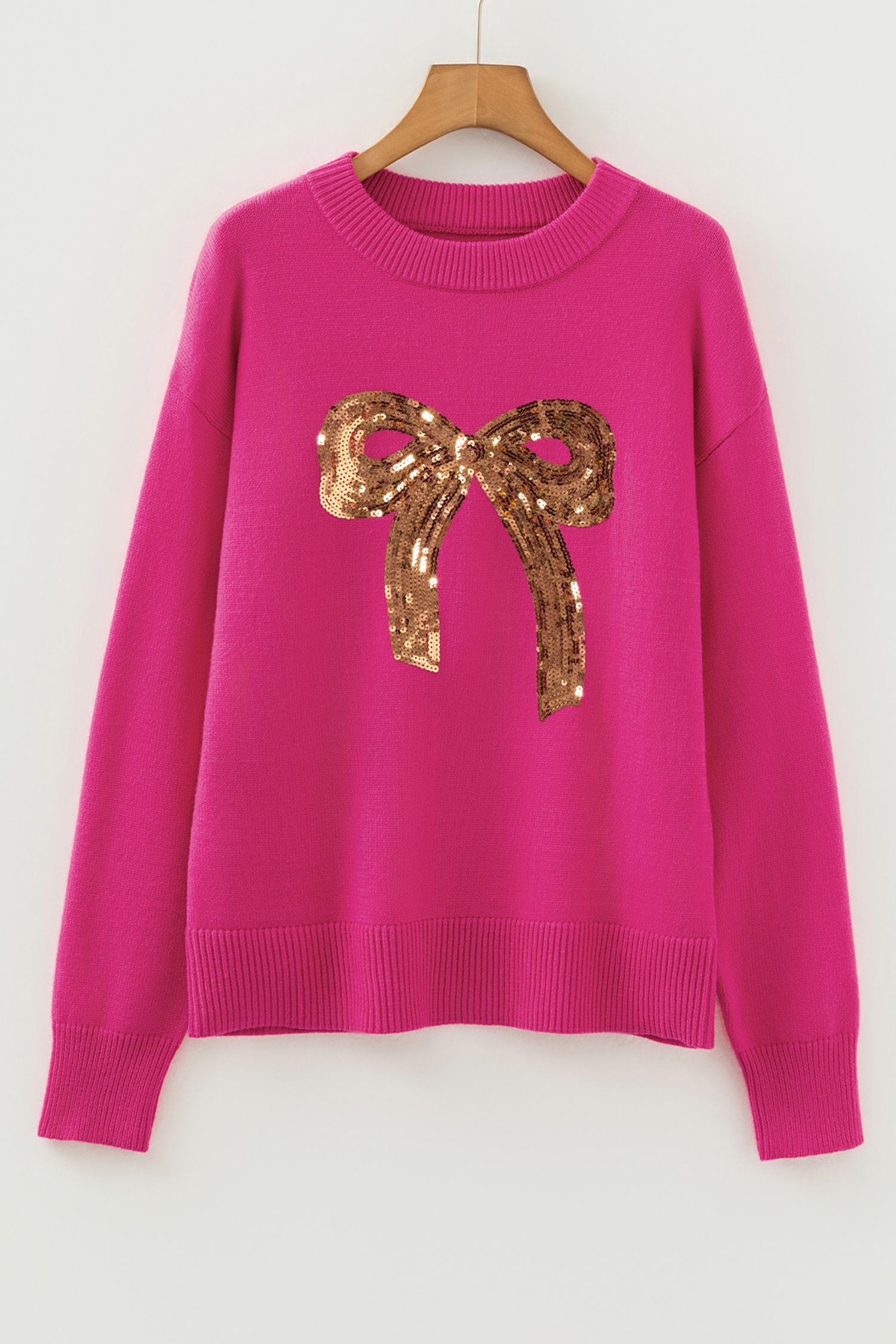 Rose Red Sequined Bow Graphic Christmas Holiday Sweater - loveforevers