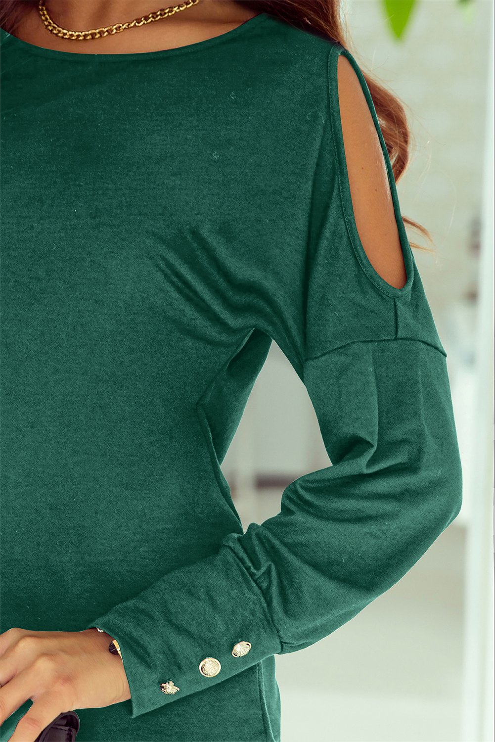 Black Asymmetrical Cut Out Buttoned Long Sleeve Top - loveforevers