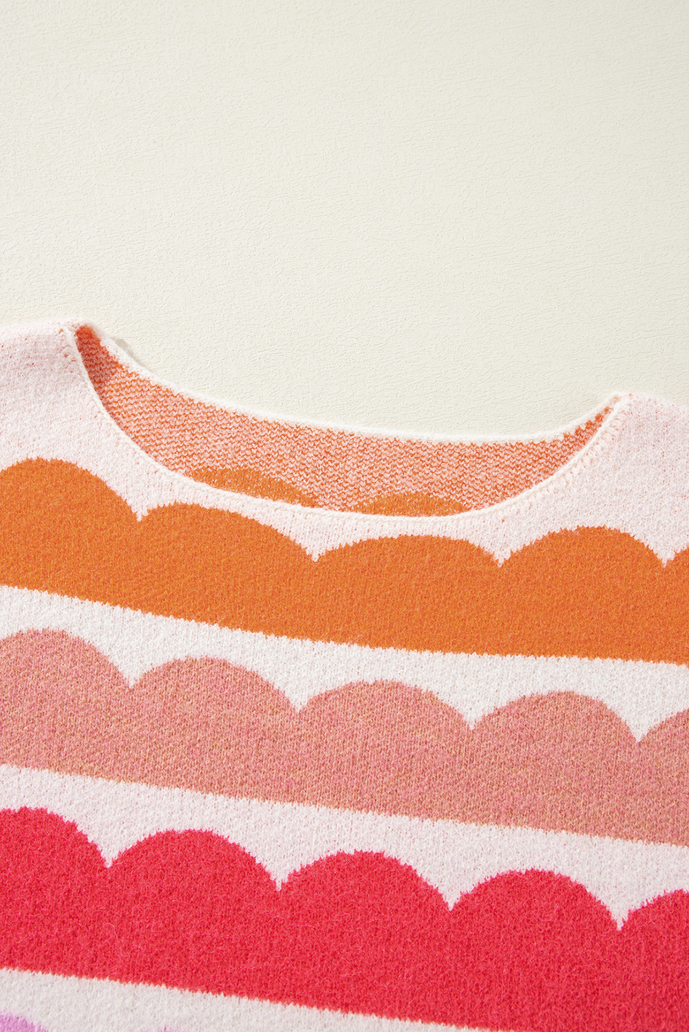 Rose Red Wave Striped Balloon Sleeve Drop Shoulder Sweater - loveforevers