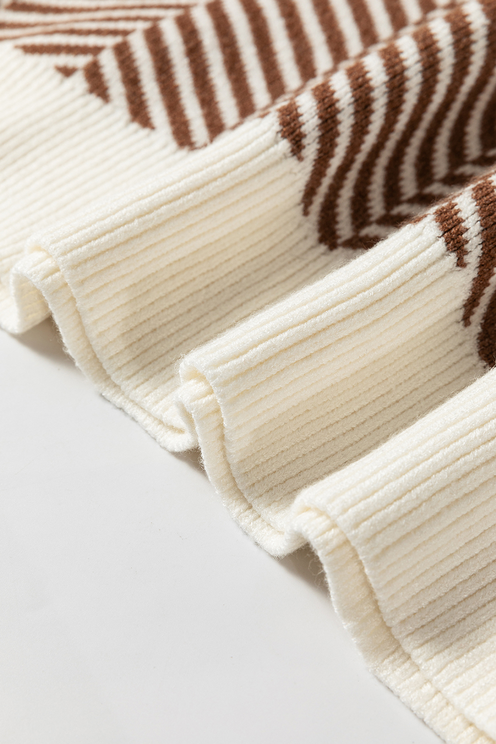 Coffee Contrast Edge Crew Neck Drop Shoulder Sweater - loveforevers