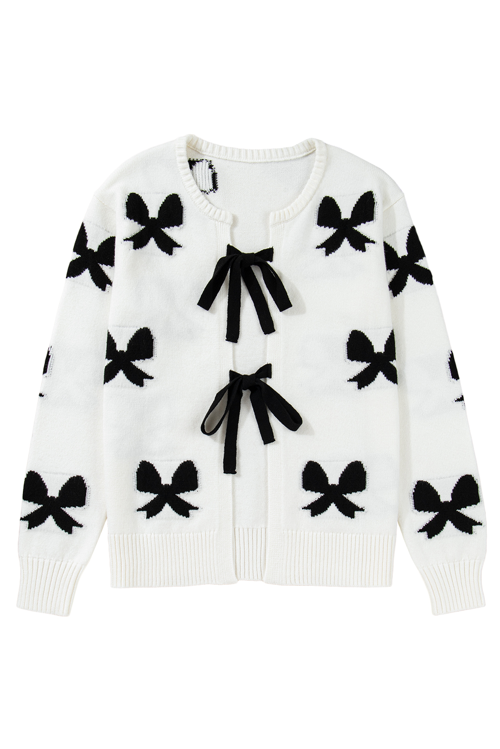 White Lace-up Bow Pattern Sweater Cardigan - loveforevers