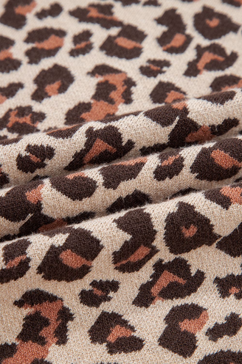 Khaki Leopard Print High Neck Shift Mini Sweater Dress - loveforevers