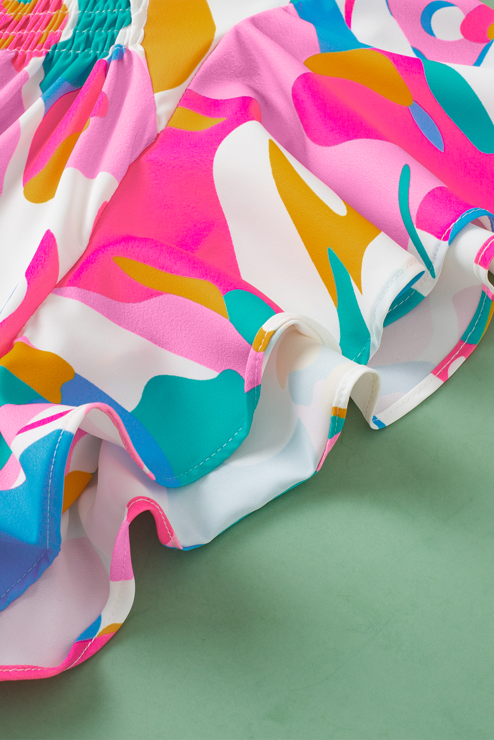Multicolour Abstract Print Notched Neck Flutter Sleeve Blouse - loveforevers