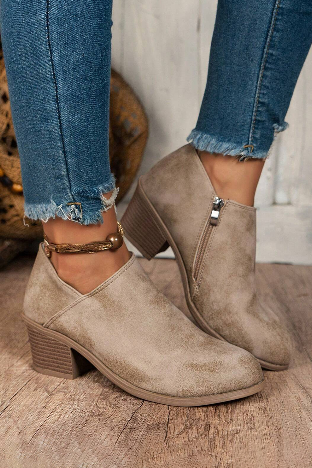 Philippine Gray Tulip Opening Suede Ankle Boots - loveforevers