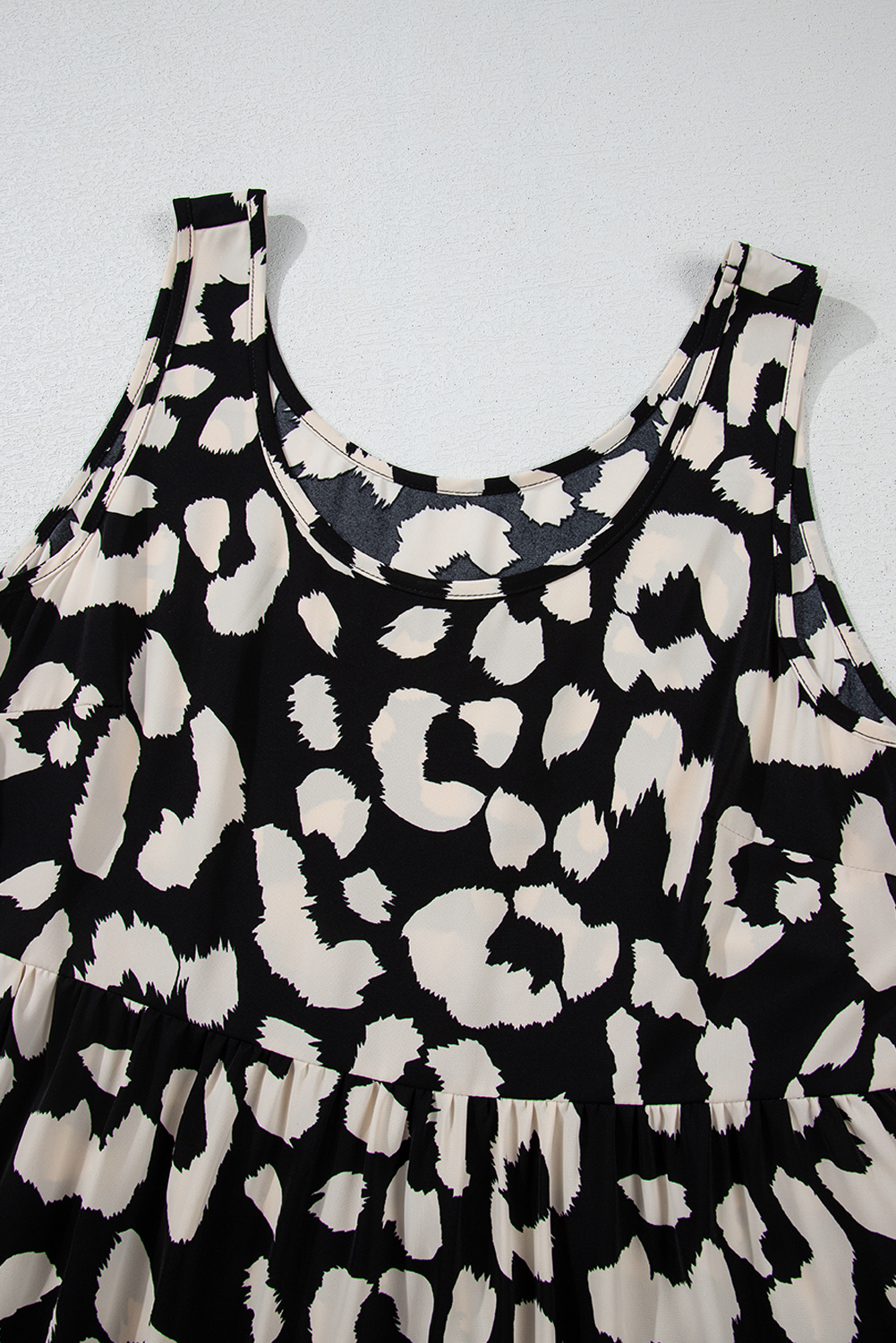 Black Leopard Print U Neck Sleeveless High Waist Dress - loveforevers