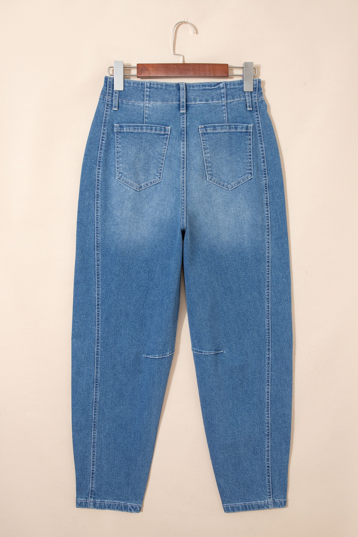 Sky Blue Medium Wash Cuffed Barrel Jeans - loveforevers
