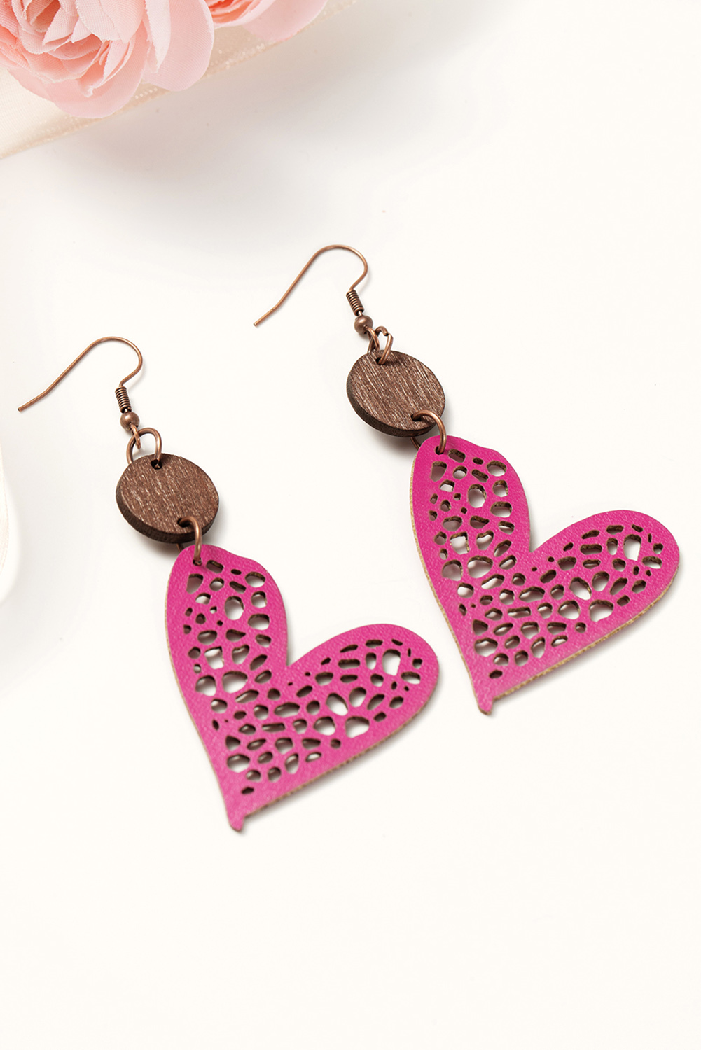 Light Pink Valentine Hollow-out Love Heart Dangle Earrings - loveforevers
