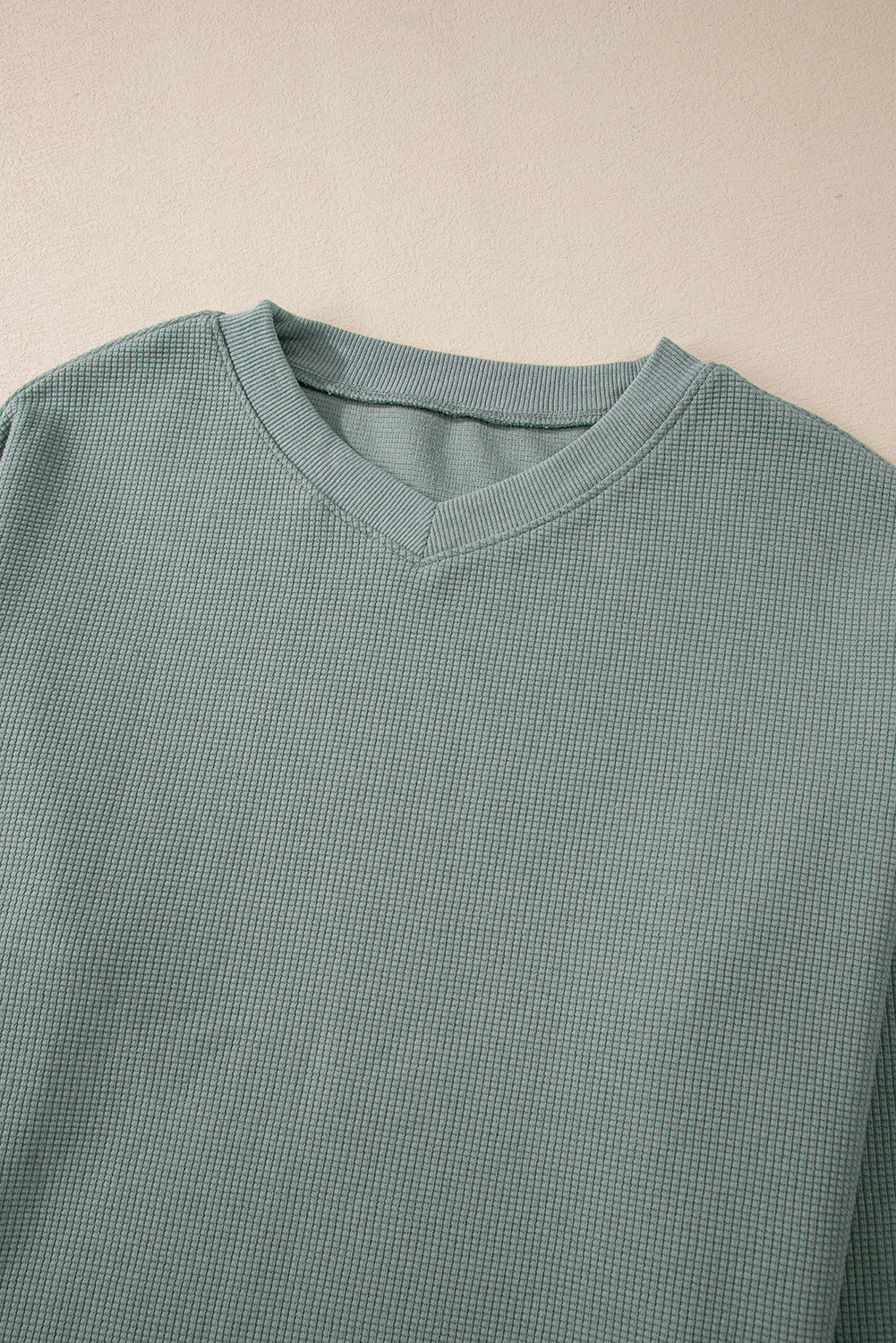 Clearly Aqua Waffle Knit Drop Shoulder V Neck Top - loveforevers