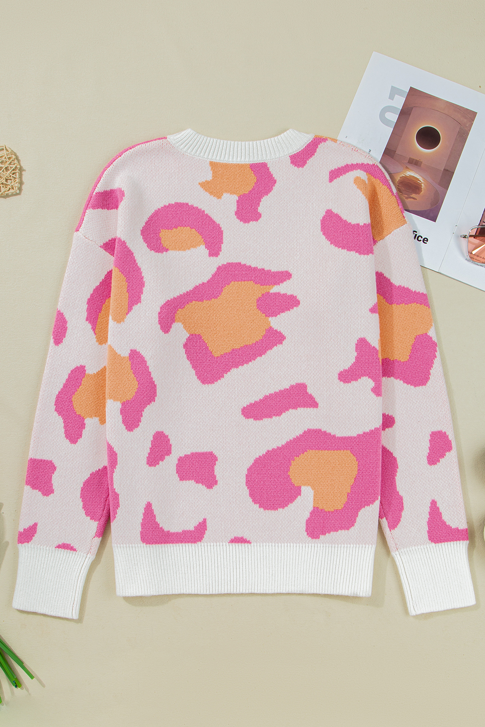Sachet Pink Playful Leopard Print Drop Shoulder Baggy Sweater - loveforevers