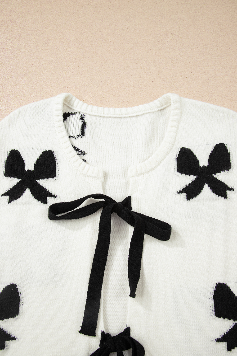 White Lace-up Bow Pattern Sweater Cardigan - loveforevers