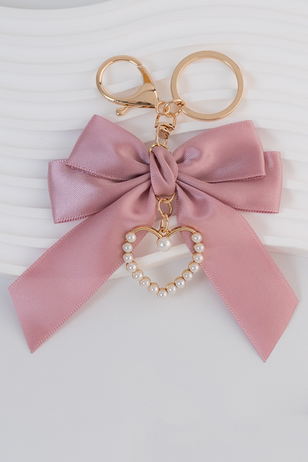 Pink Pearl Heart Large Bow Knot Keychain - loveforevers