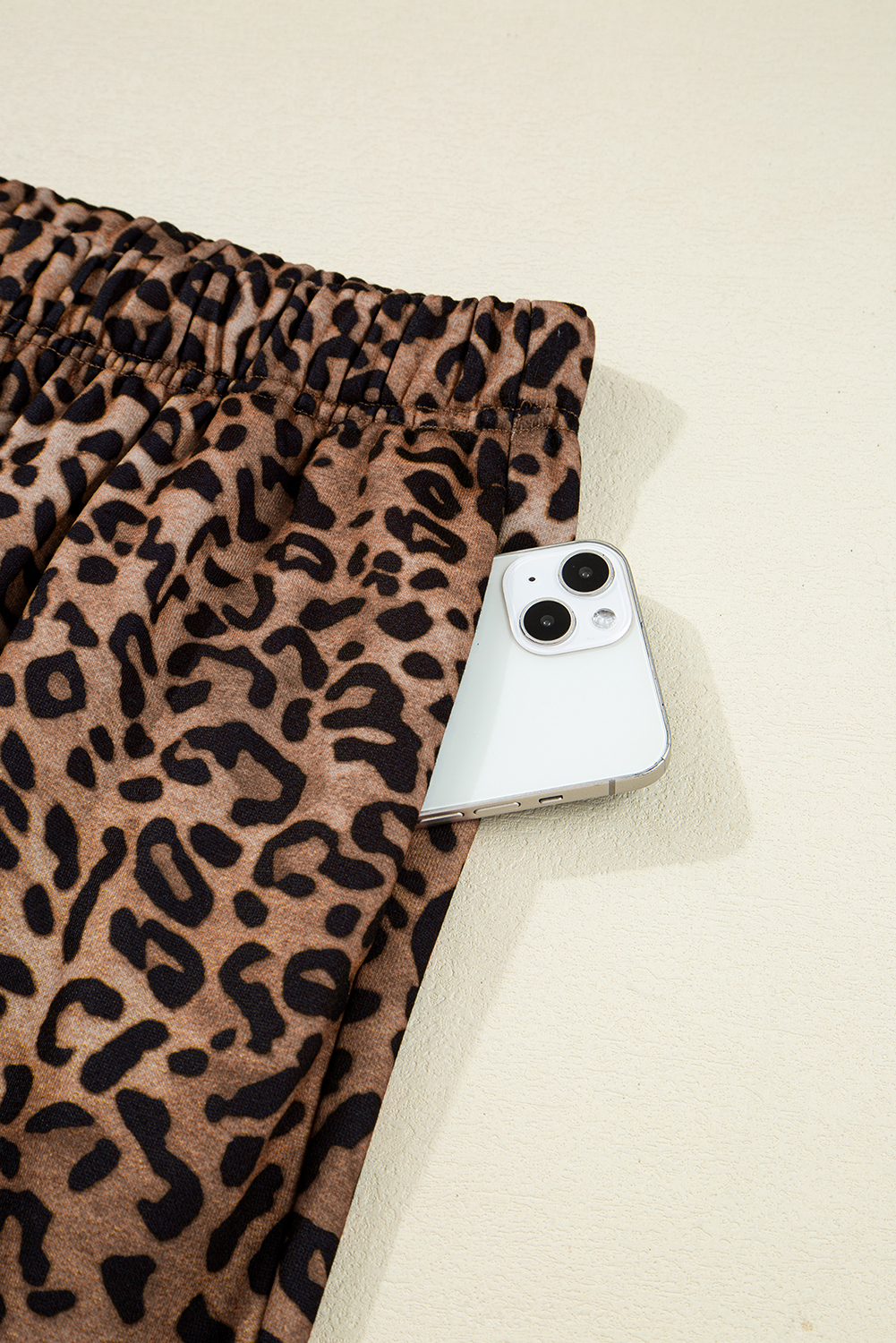 Coffee Leopard Print Contrast Trim Long Sleeve Top and Pants Set - loveforevers