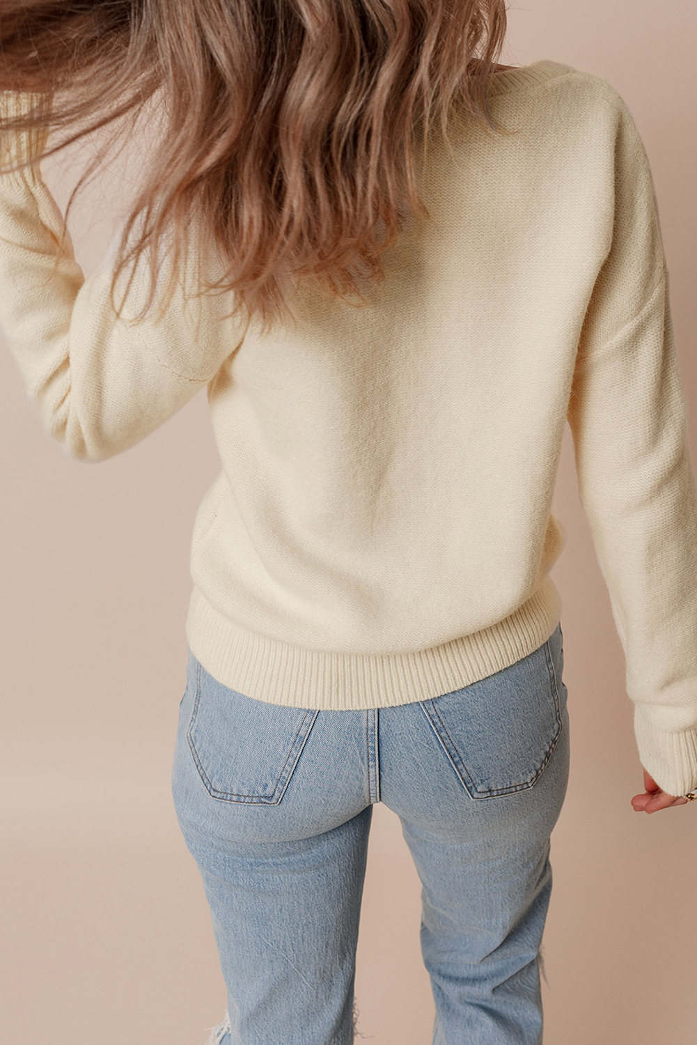 Pink Knitted Flower Pattern Ribbed Edge Sweater - loveforevers