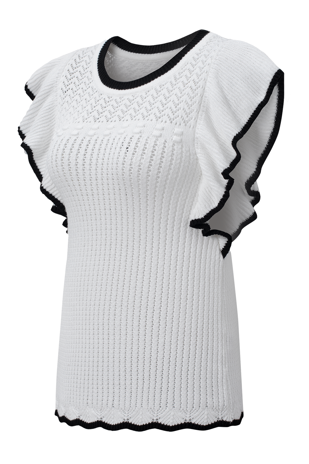 White Crochet Eyelet Flounce Tank Top - loveforevers