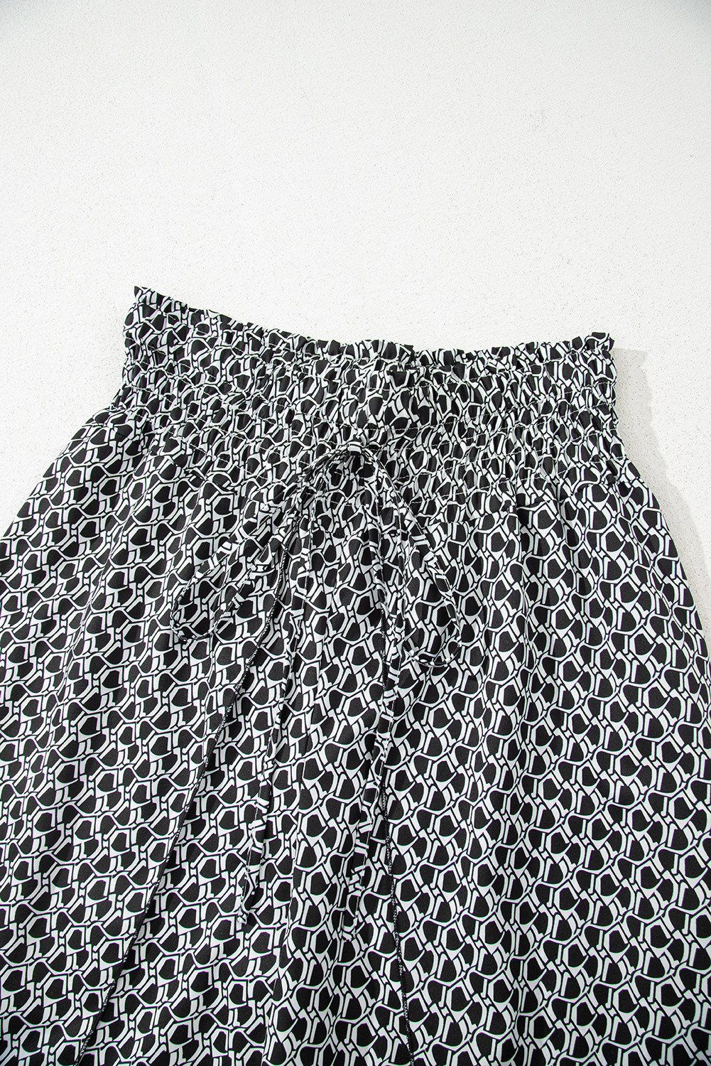 Black Bohemian Print Slit Wide Leg Smocked High Waist Pants - loveforevers