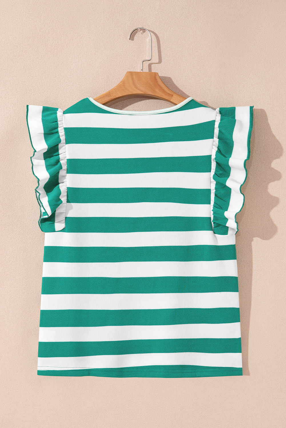 Green Stripe Flutter Sleeve Round Neck Shift Dress - loveforevers