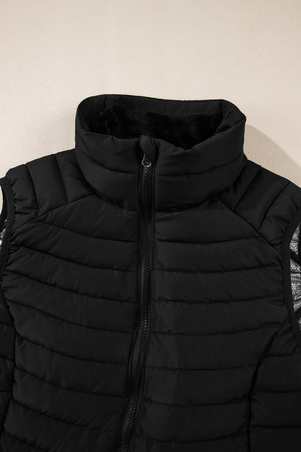 Silvery Plush Collared Quilted Zipped Puffer Vest - loveforevers