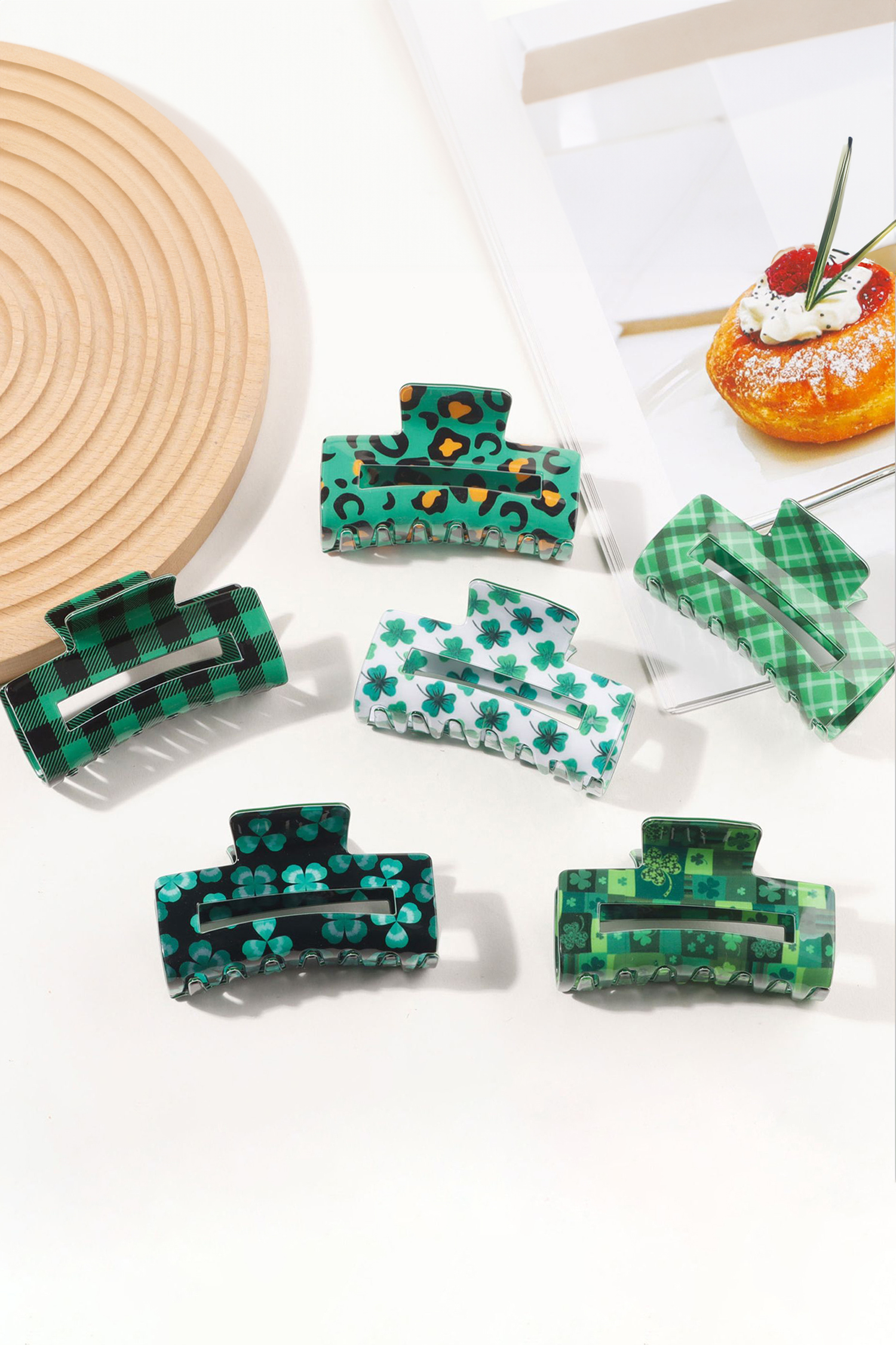 Dark Green Leopard Print Square Hollowed Plastic Hair Claw Clip - loveforevers