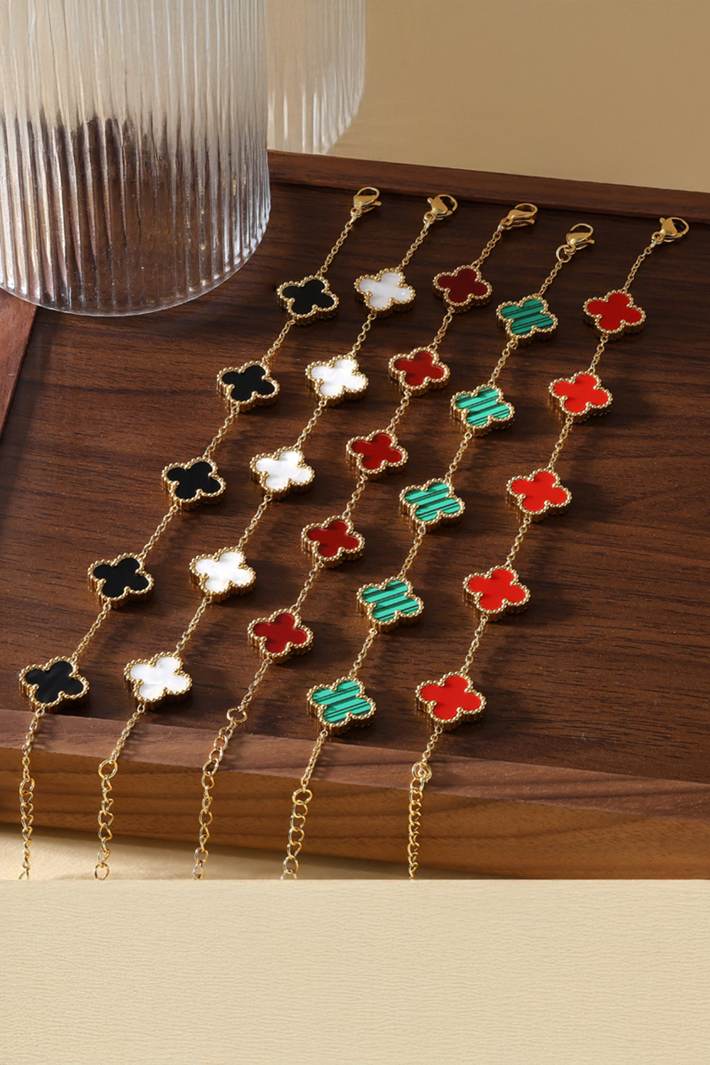 Fiery Red St Patricks Four Leaf Clover Chain Bracelet - loveforevers