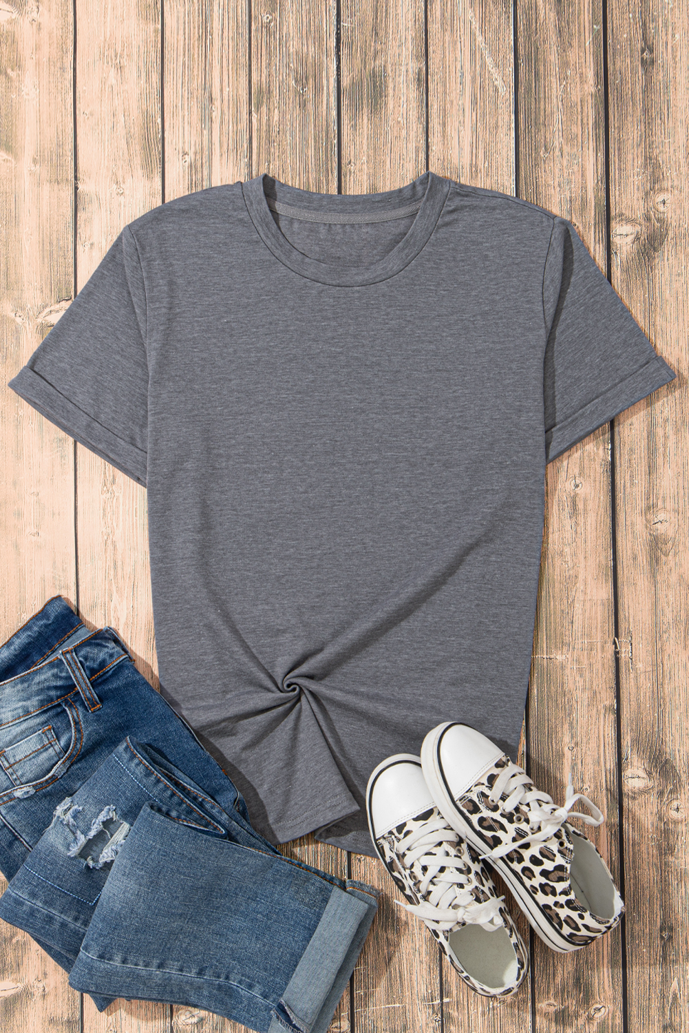 Khaki Casual Plain Crew Neck Tee - loveforevers