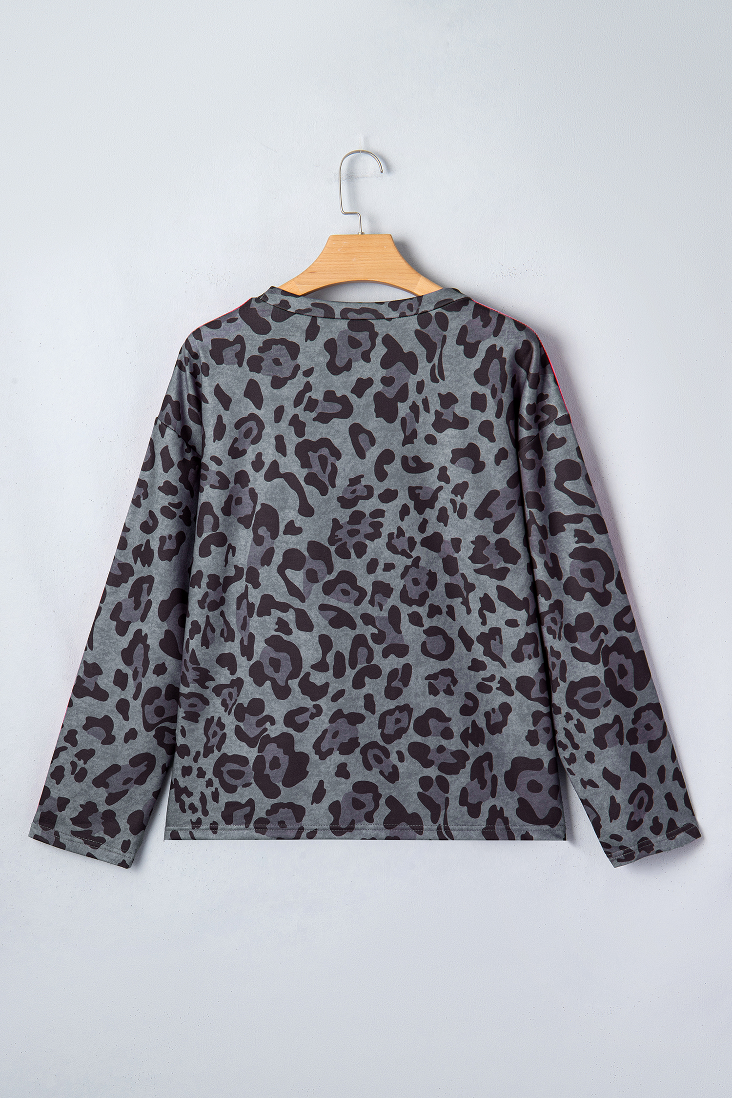 Gray Leopard Print Varsity Striped Trim Long Sleeve Top - loveforevers