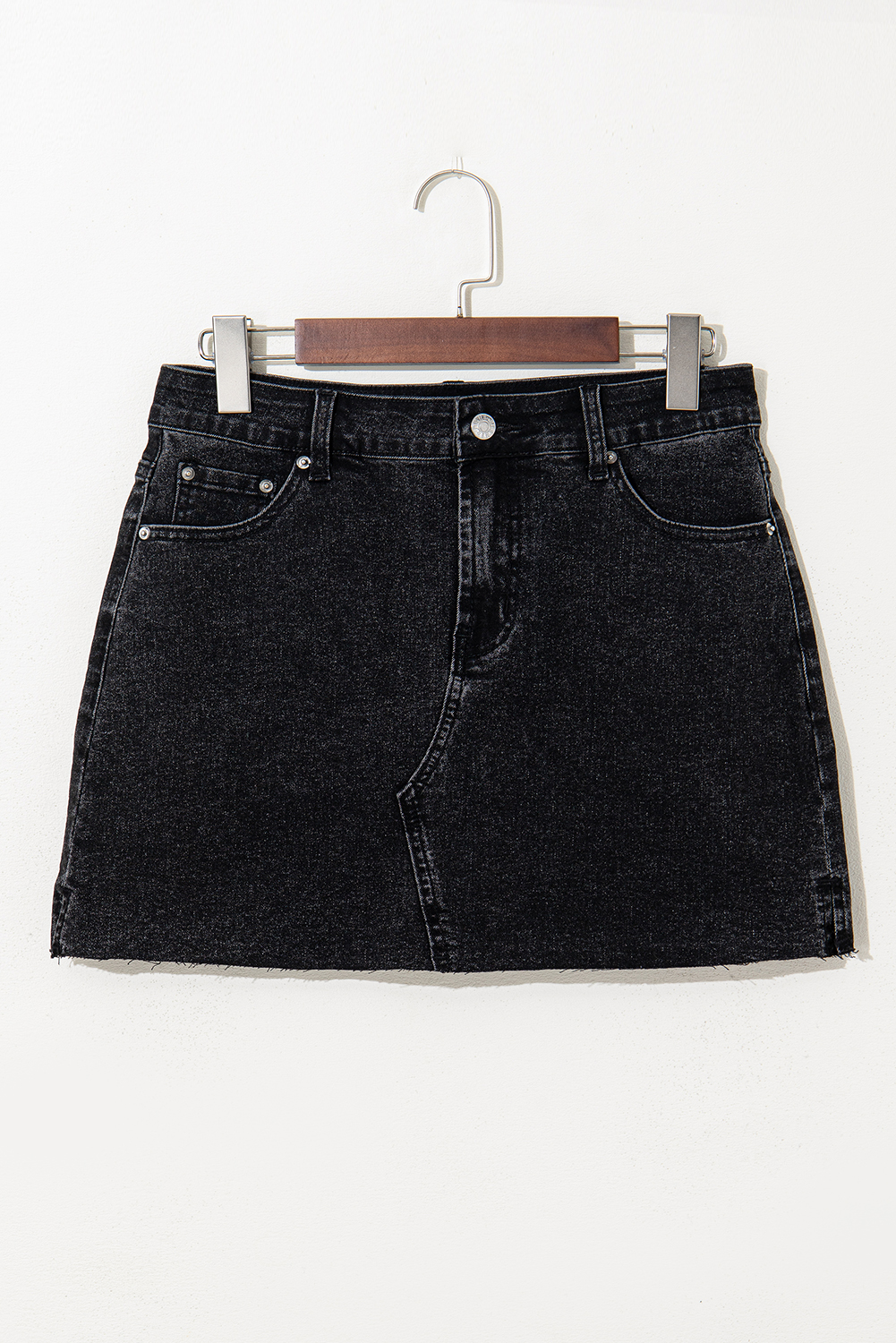 Carbon Grey Mineral Wash Ripped Raw Hem Denim Mini Skirt - loveforevers