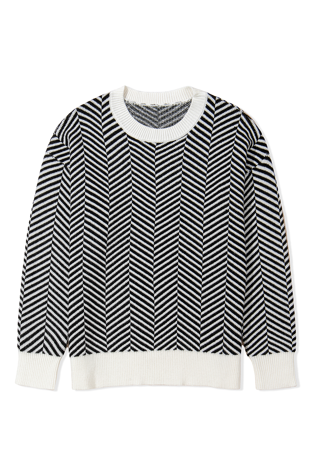 Coffee Contrast Edge Crew Neck Drop Shoulder Sweater - loveforevers