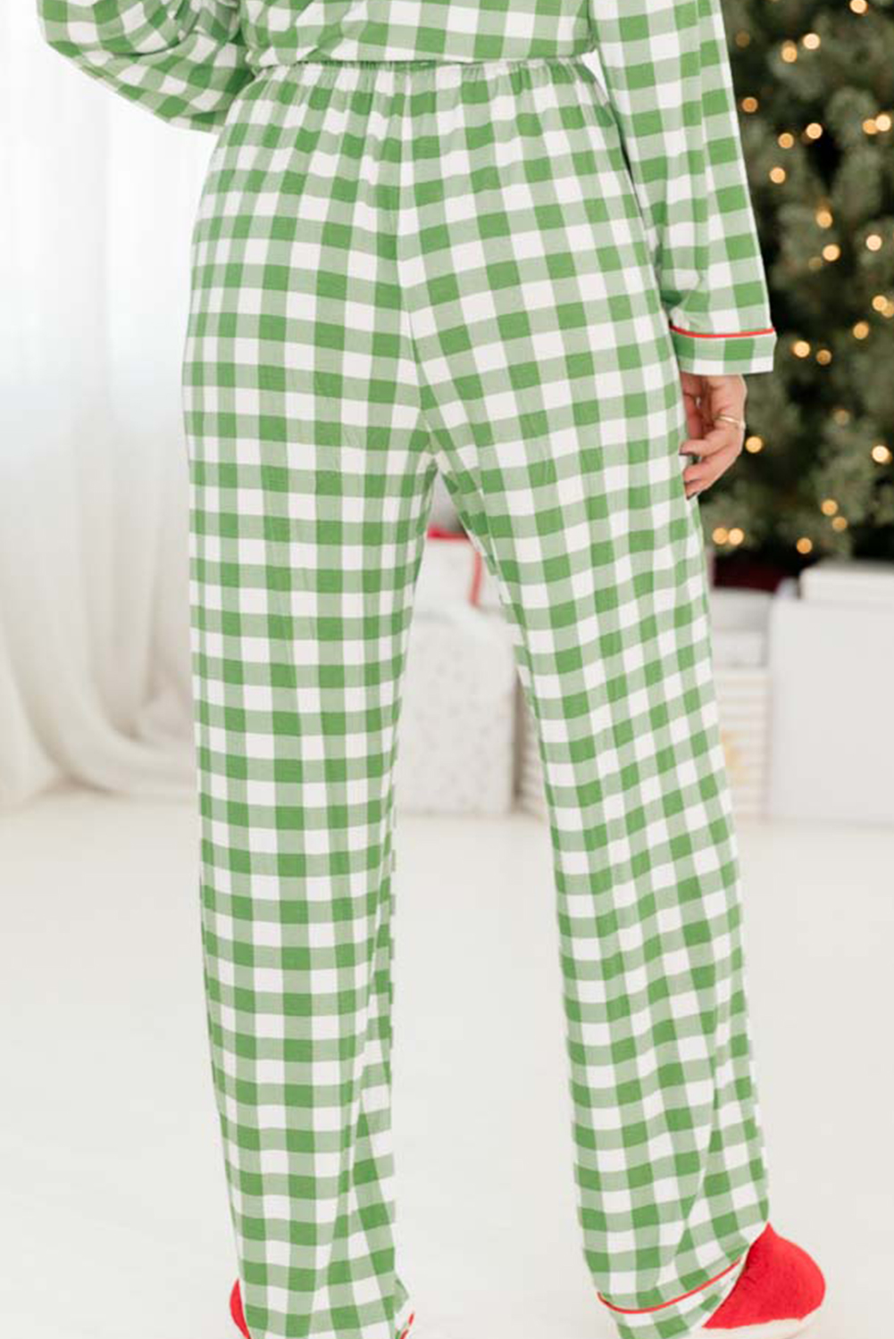 Fiery Red Christmas Plaid Print Shirt and Pants Pajama Set - loveforevers