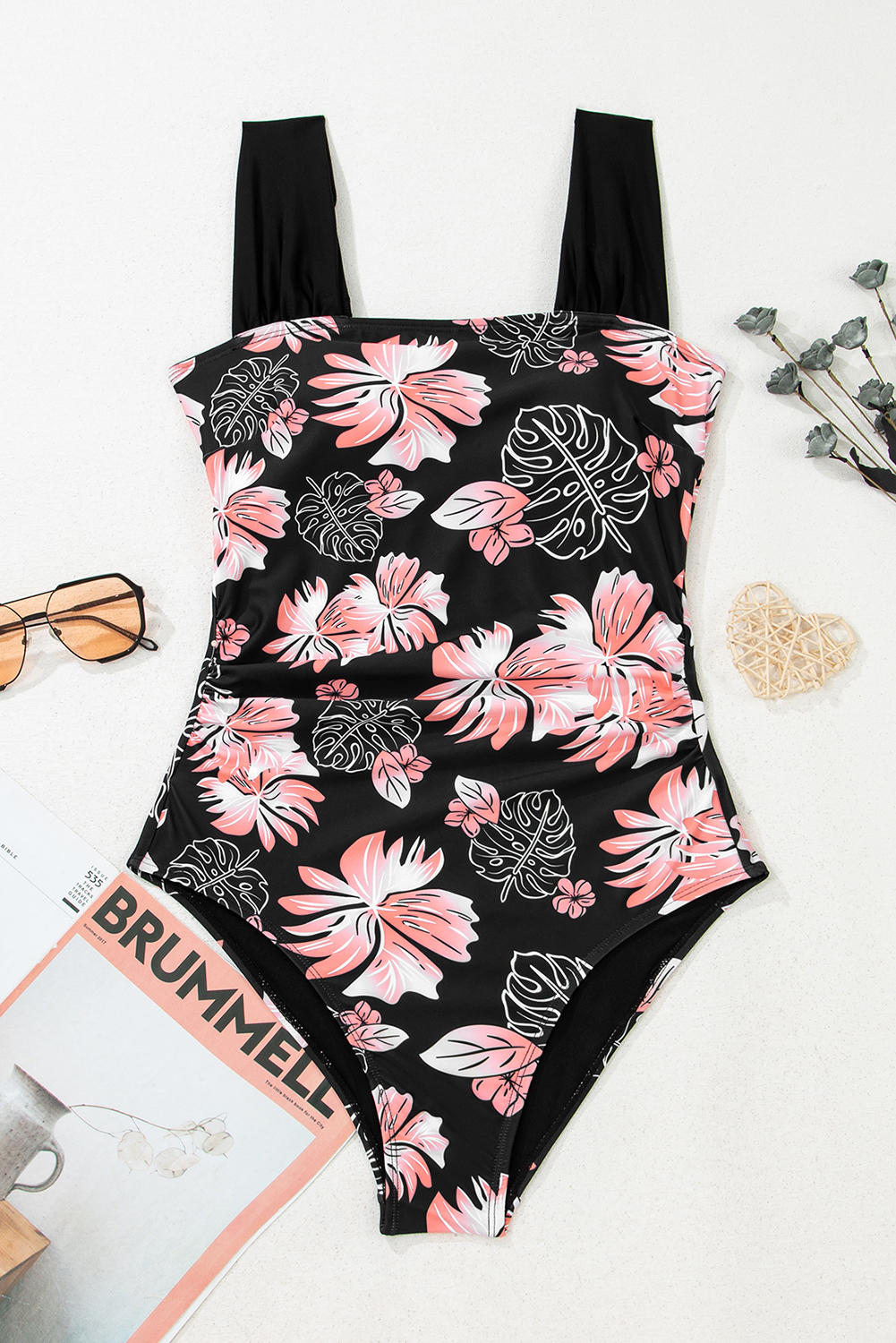 Black Square Neck Ruched Tommy Control One Piece Swimsuit - loveforevers