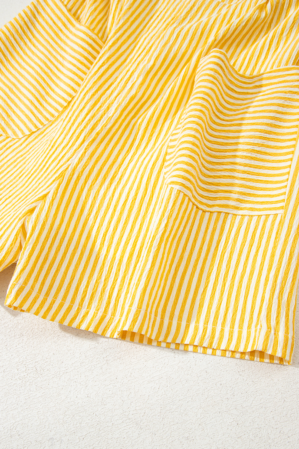 Yellow Stripe Shoulder Tie Smocked Back Wide Leg Casual Romper - loveforevers
