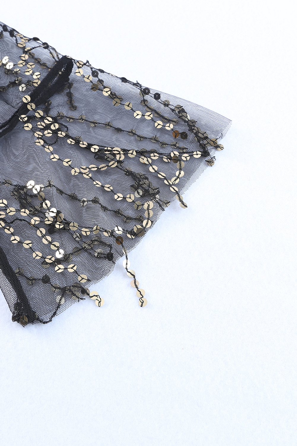 Black Sequin Sheer Long Sleeve Open Front Kimono - loveforevers