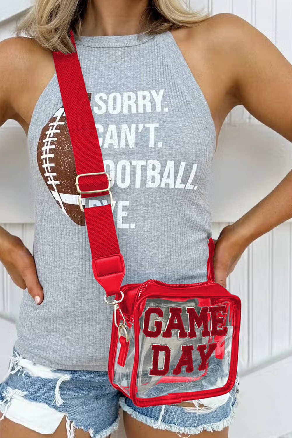 Black GAME DAY Rugby Football Clear Shoulder Bag - loveforevers