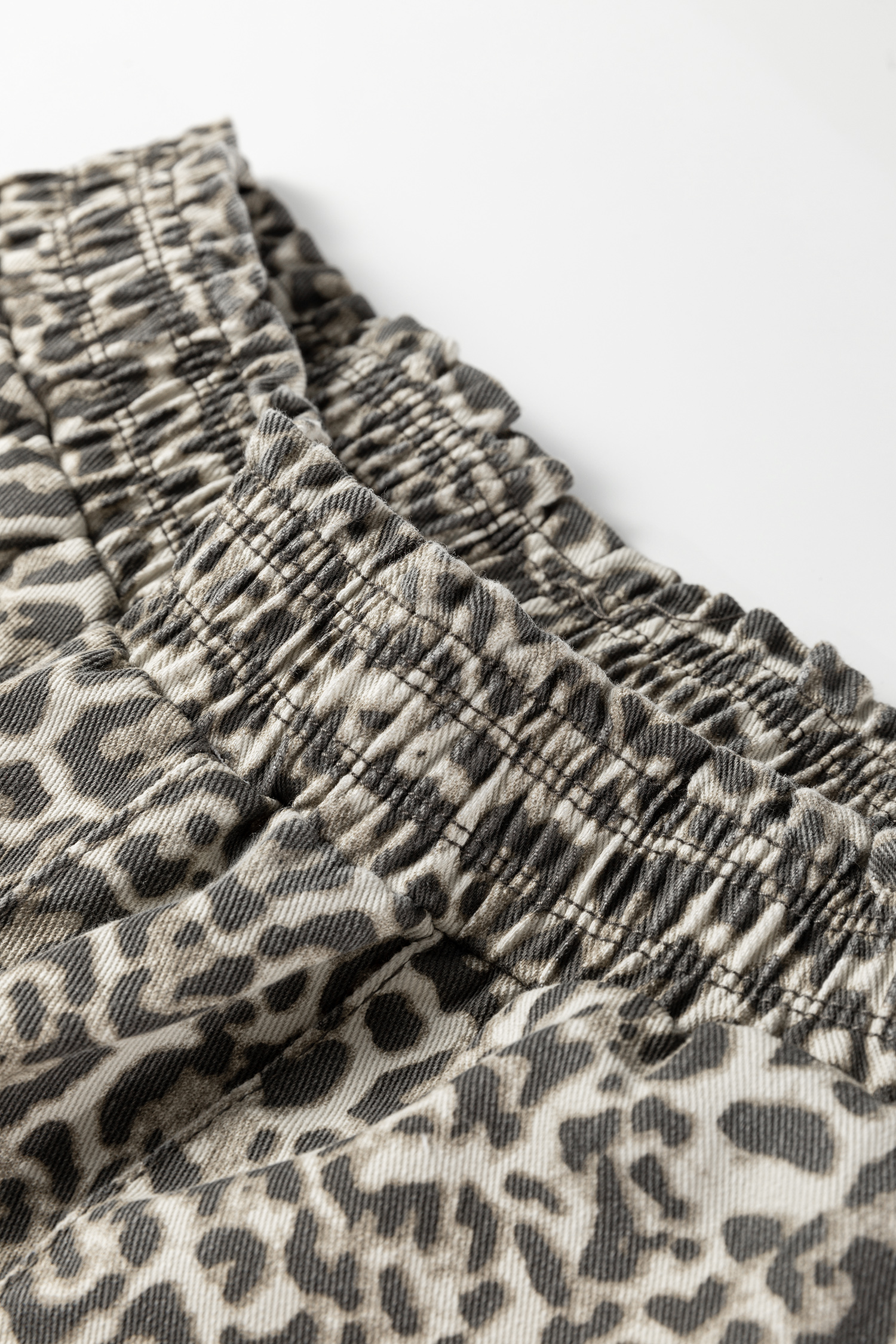 Brown Leopard Print Raw Hem Elastic Waist Loose Pull On Jeans - loveforevers