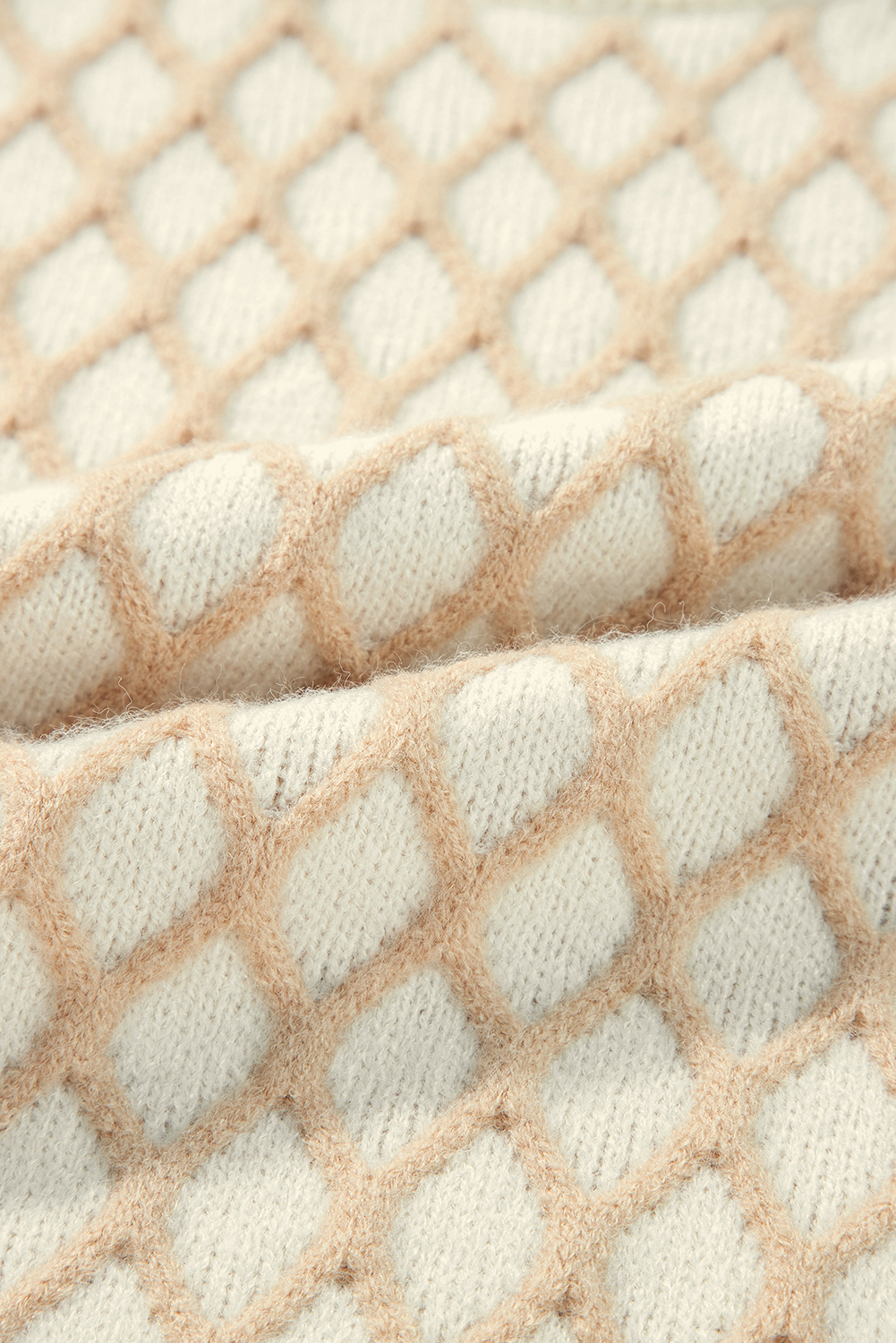 Oatmeal Diamond Knit Drop Shoulder Loose Sweater - loveforevers