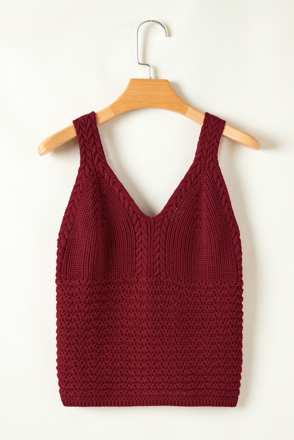 Burgundy Cable Knit Pointelle Slim Fit V Neck Sweater Vest - loveforevers
