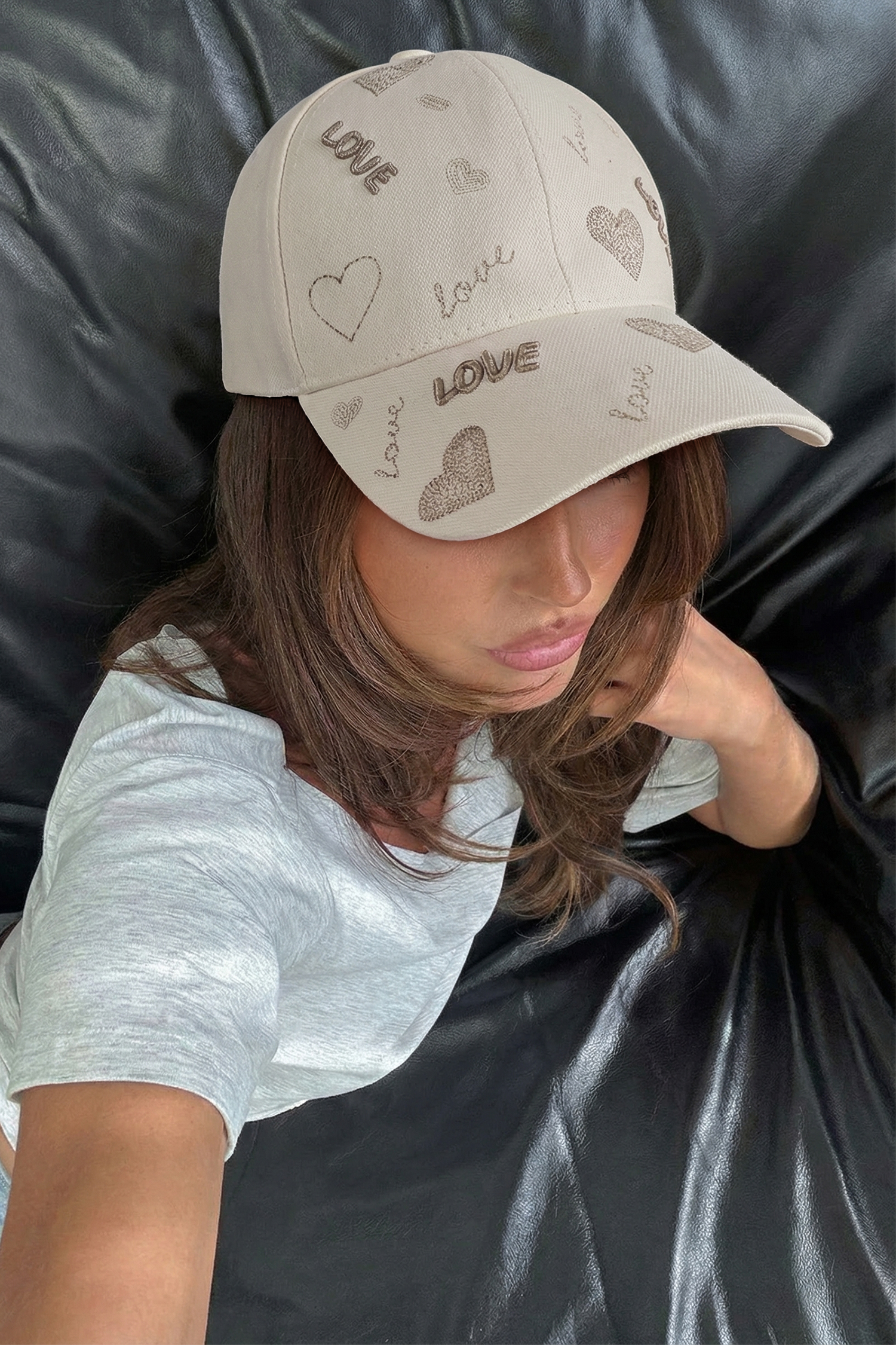 Parchment Cool Girl LOVE Heart Embroidered Baseball Cap - loveforevers