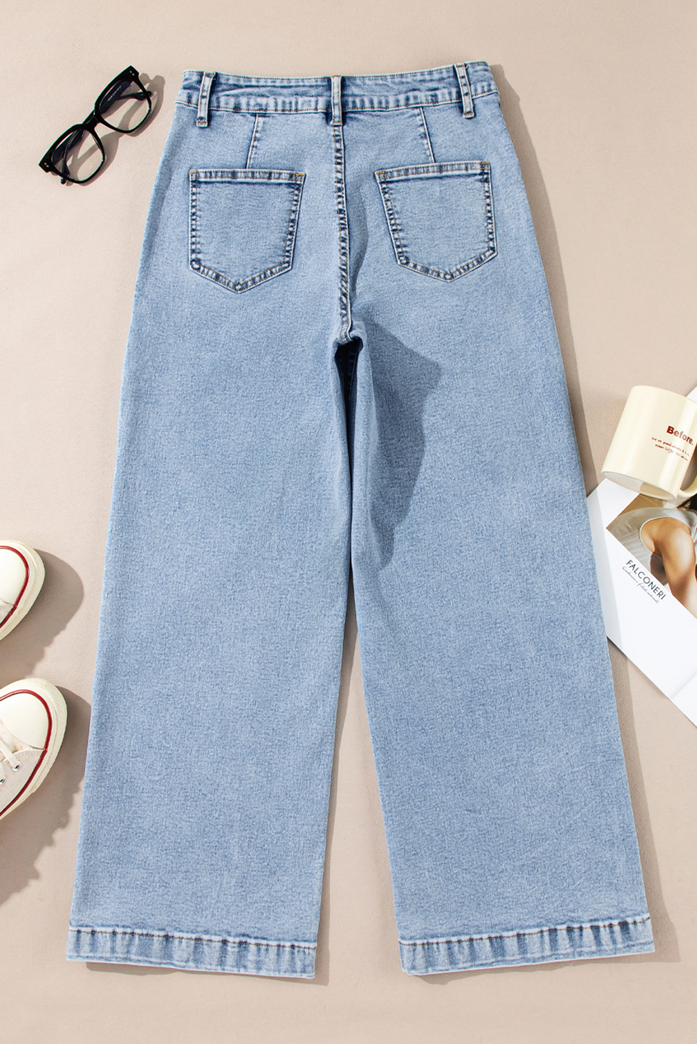 Light Blue Chic Patch Pocket Straight Leg Loose Jeans - loveforevers