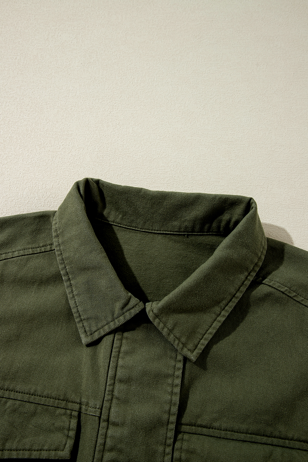 Moss Green Snap Button Zipper Tight Waist Collared Jacket - loveforevers