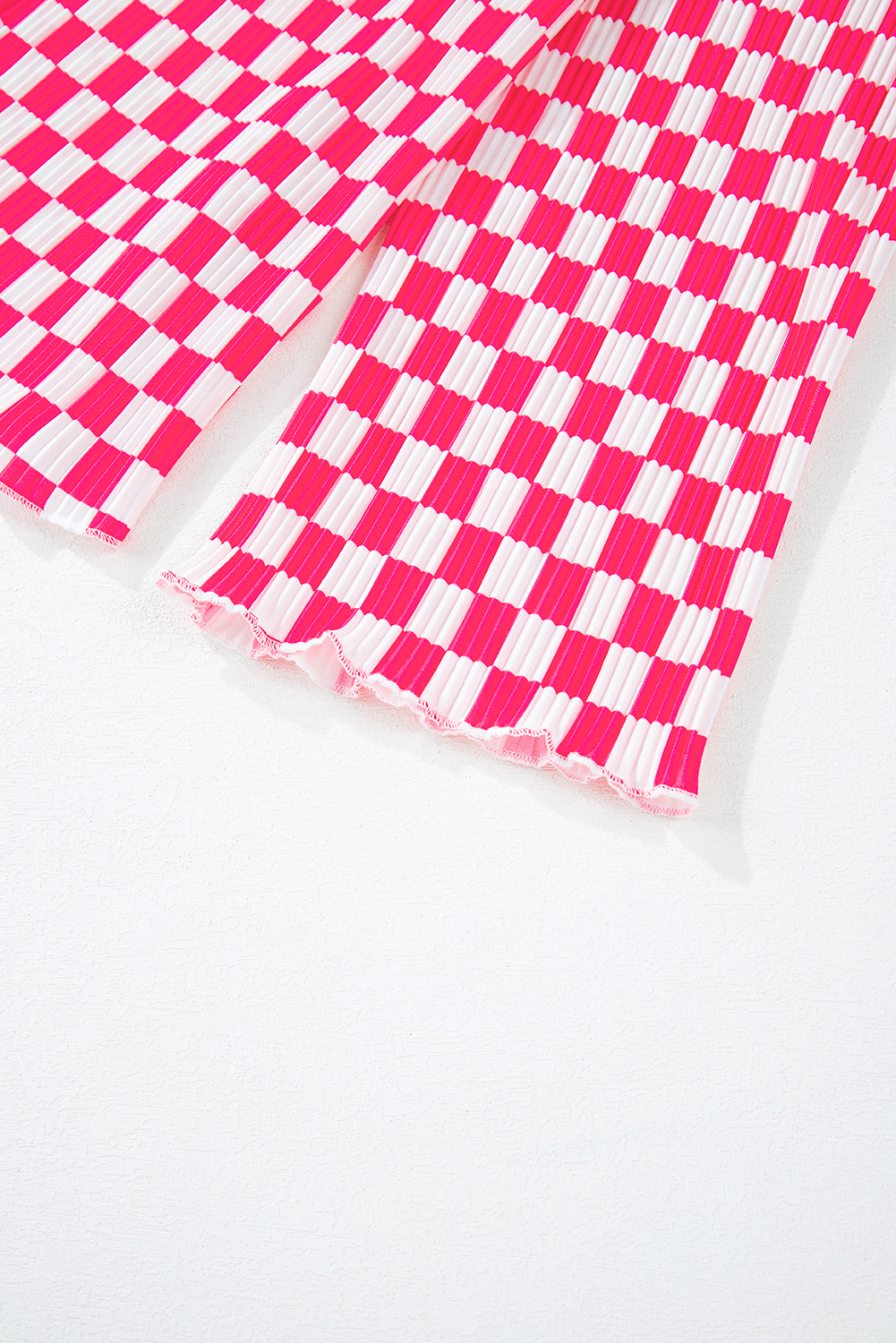 Pink Checkered Buttoned Shirt and High Waist Pants Pajama Set - loveforevers