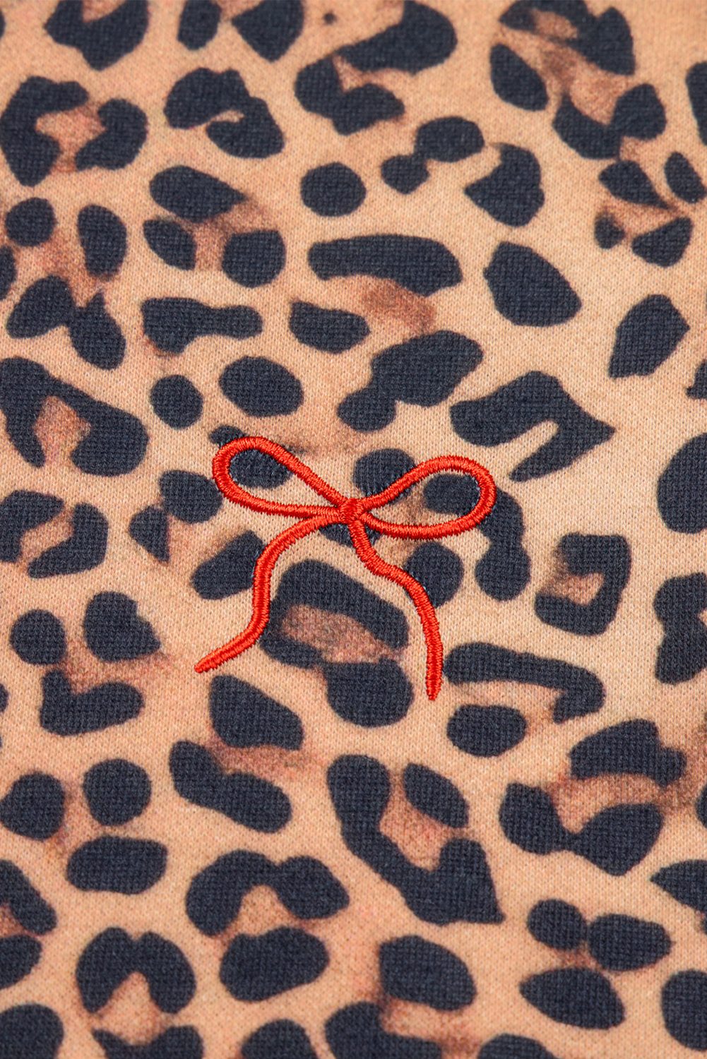 Khaki Leopard Pullover and Pants 2pcs Outfit with Bow Embroidery - loveforevers