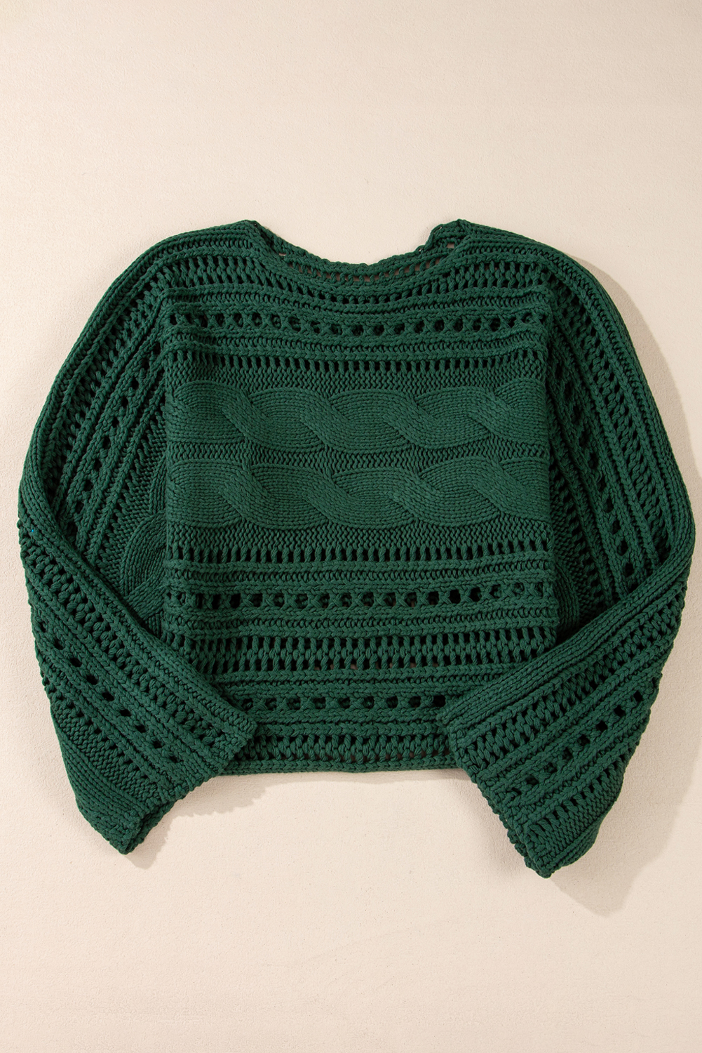 Blackish Green Hollow-out Cable Knit Cropped Sweater - loveforevers