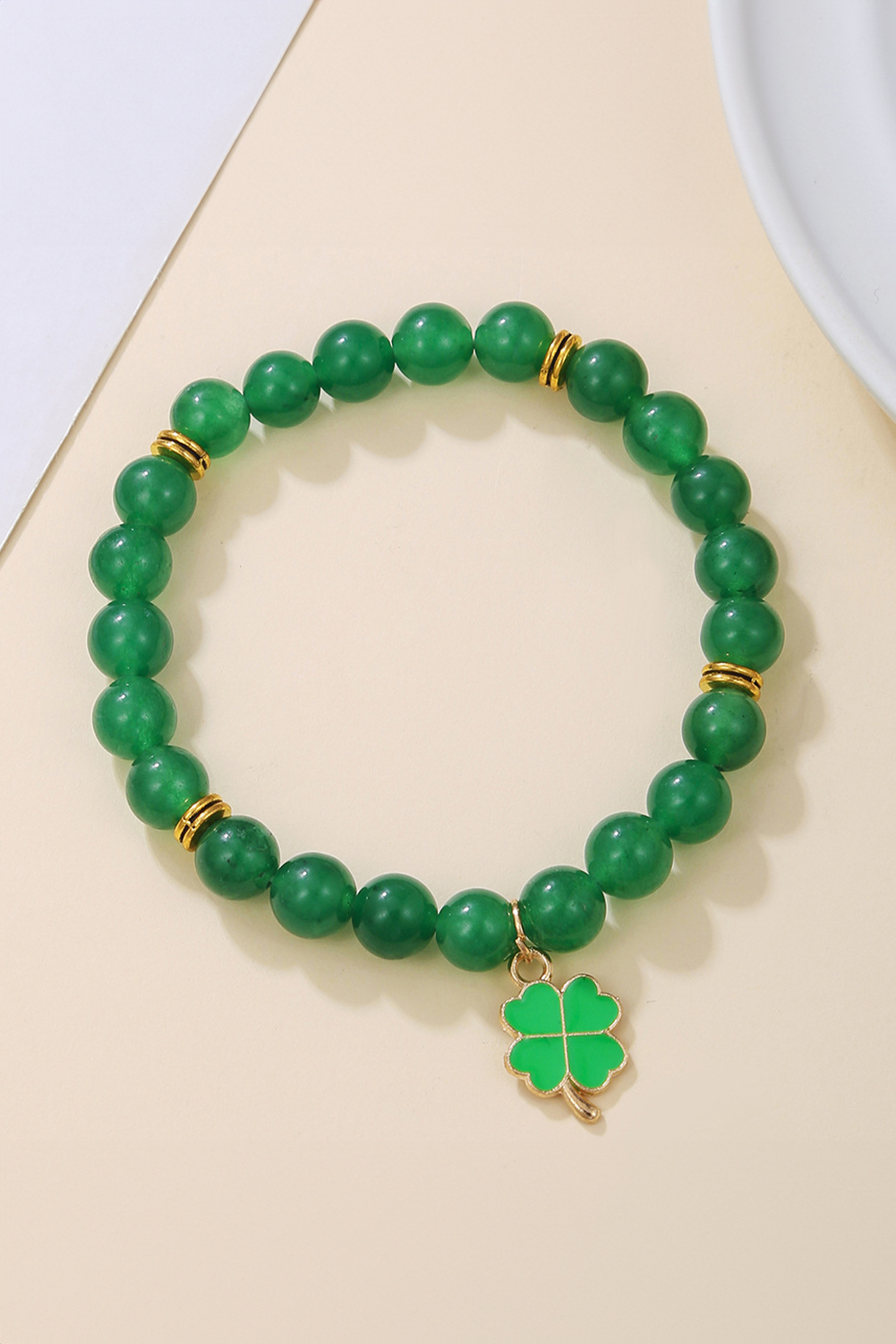 Blackish Green St Patricks Shamrock Beaded Elastic Bracelet - loveforevers