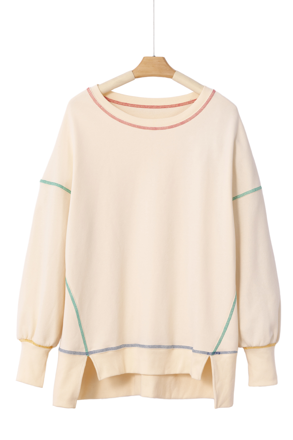Contrast Stitching Split Baggy Sweatshirt - loveforevers