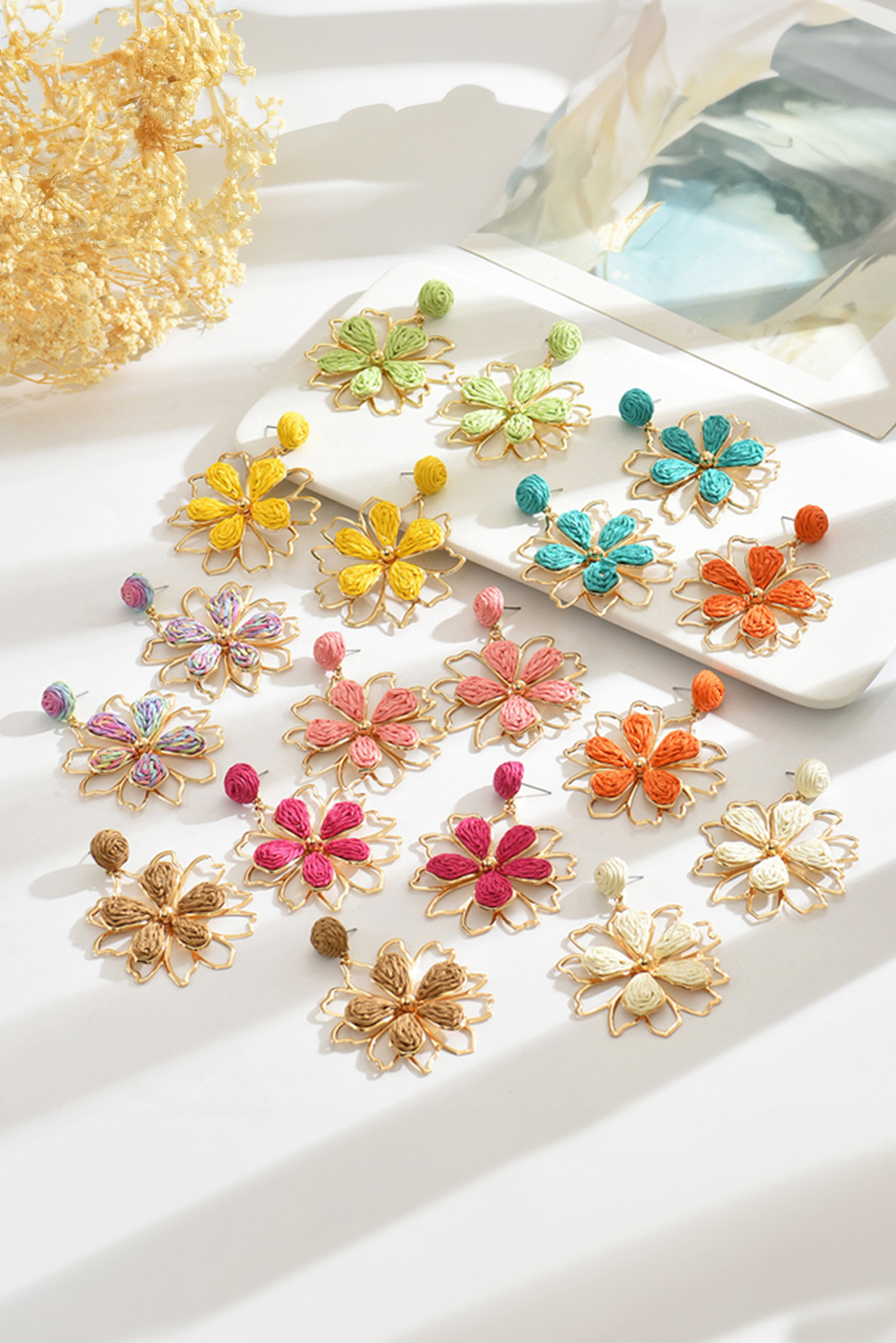 Gold Rainbow Swirl Crochet Flower Shape Drop Earrings - loveforevers