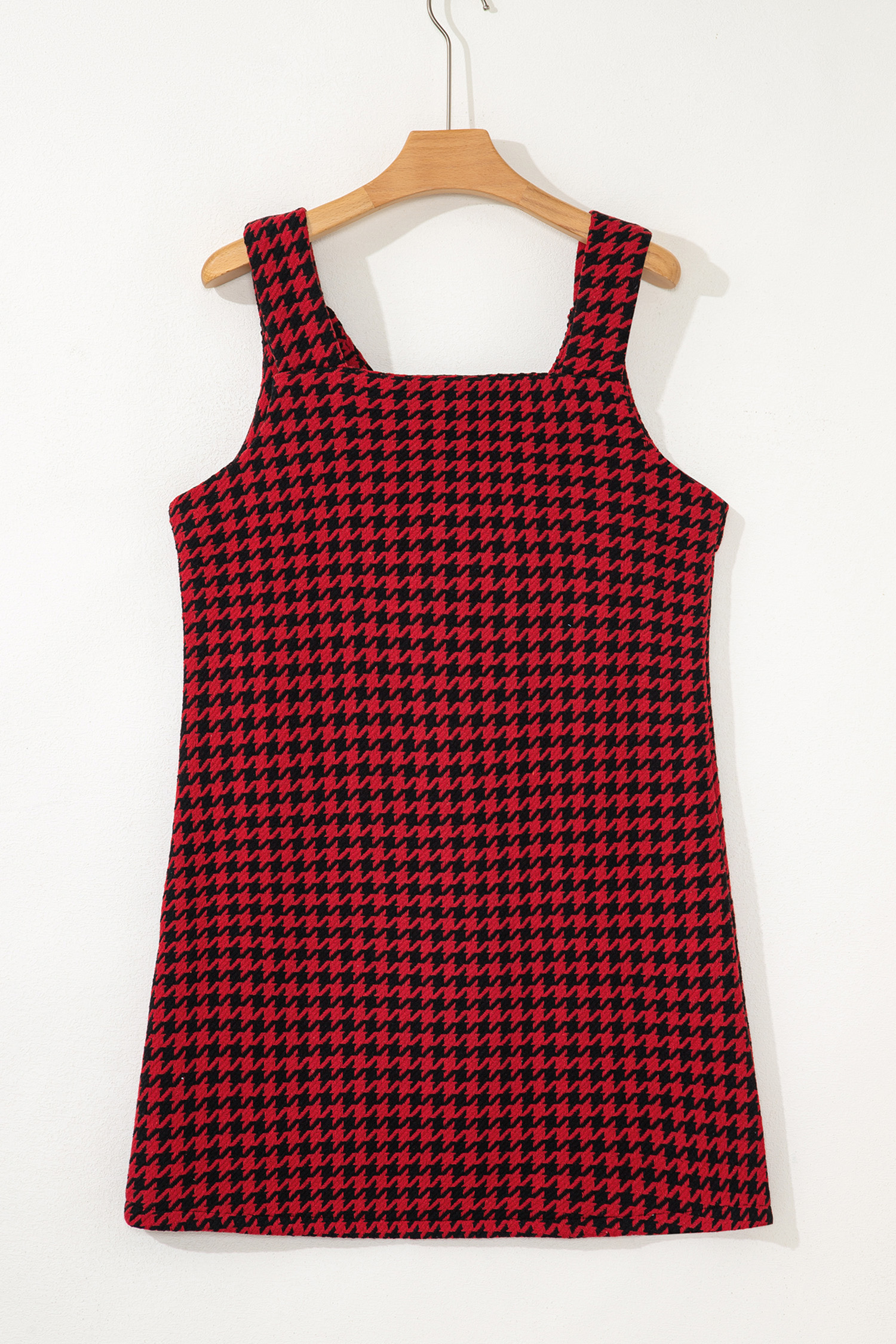 Khaki Houndstooth Print V Neck Sleeveless Mini Dress - loveforevers